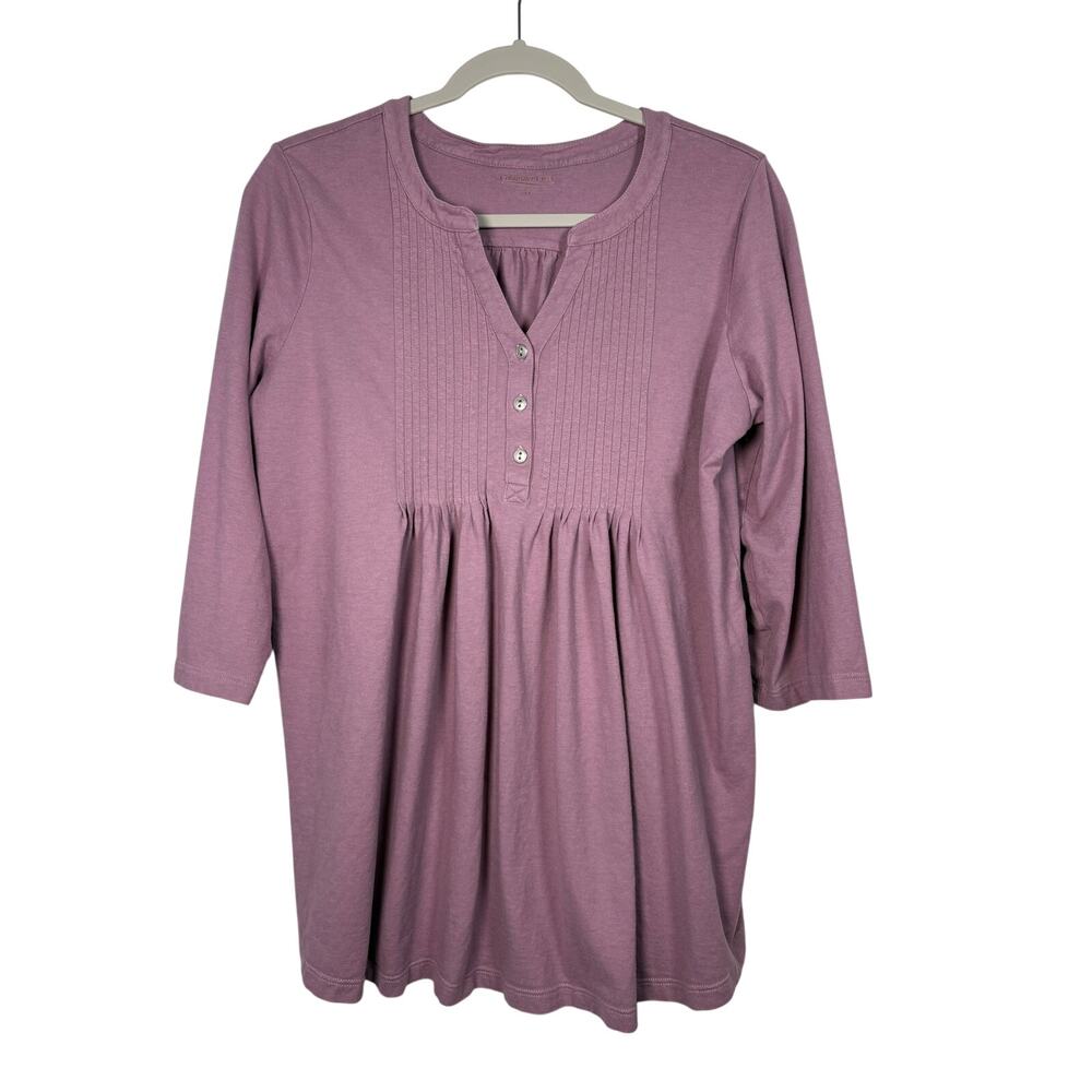 Coldwater Creek Pintuck Henley Tunic Top Mauve Purple Knit Pleated Blouse M